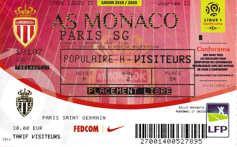 1819_Monaco_PSG_billet Histoire du PSG